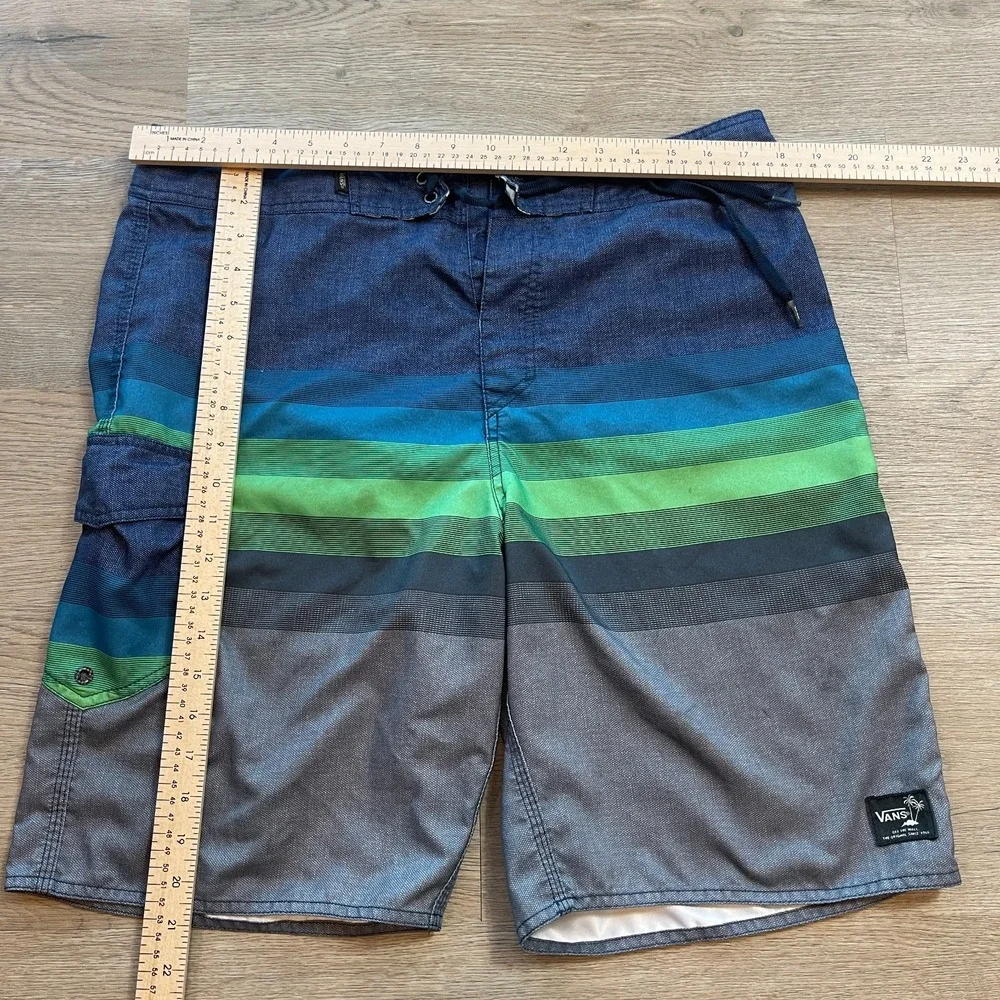 Vans Mens Board Shorts Swim Trunks Striped Blue Green Gray Size 34